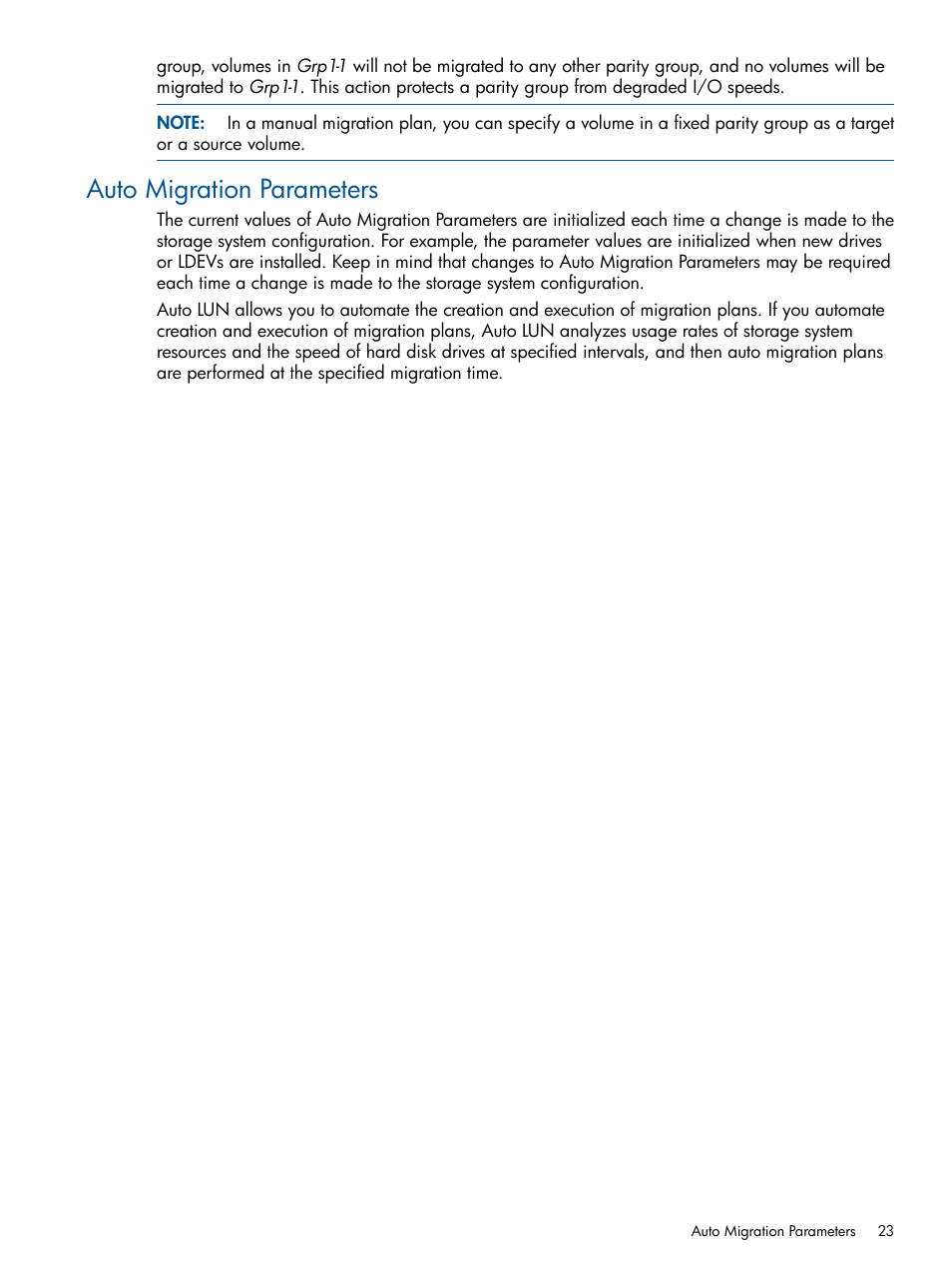 Auto migration parameters | HP XP P9500 Storage User Manual | Page 23 / 69
