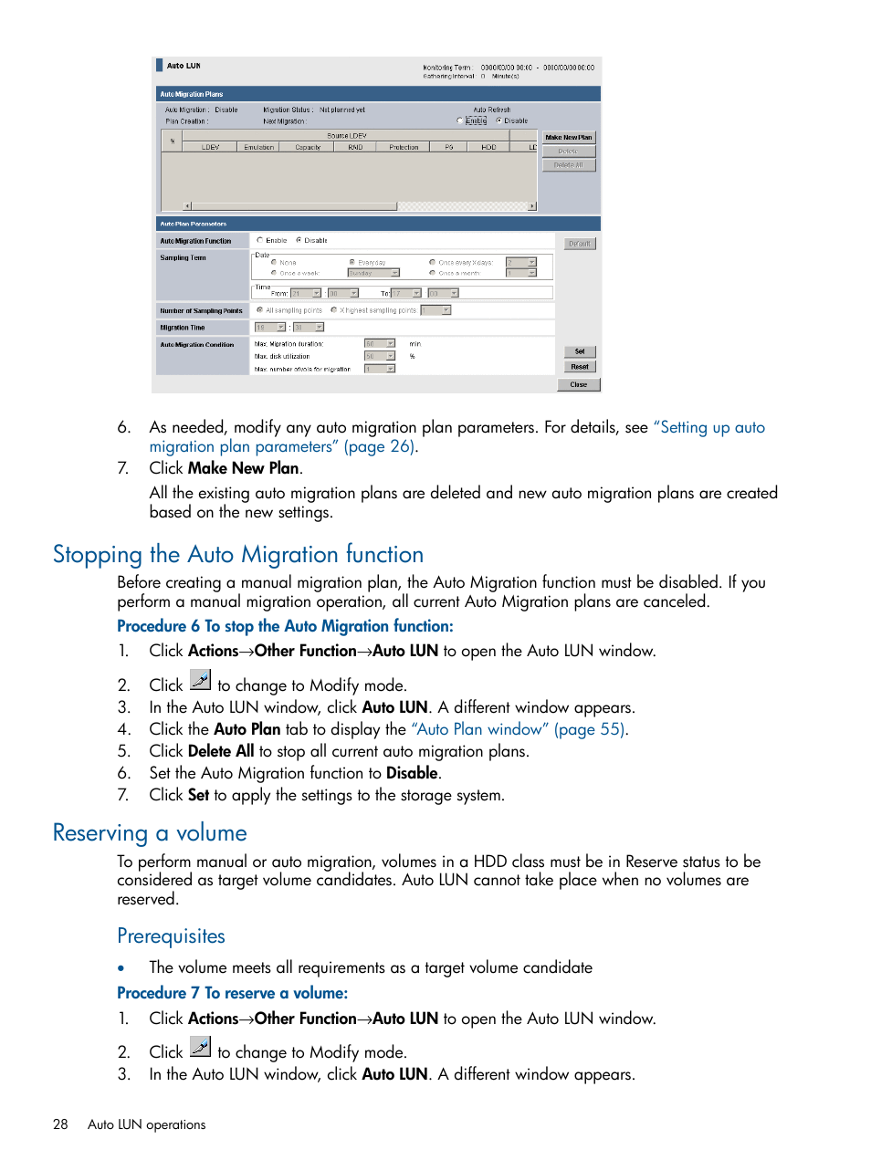 Stopping the auto migration function, Reserving a volume, Prerequisites | HP XP P9500 Storage User Manual | Page 28 / 69