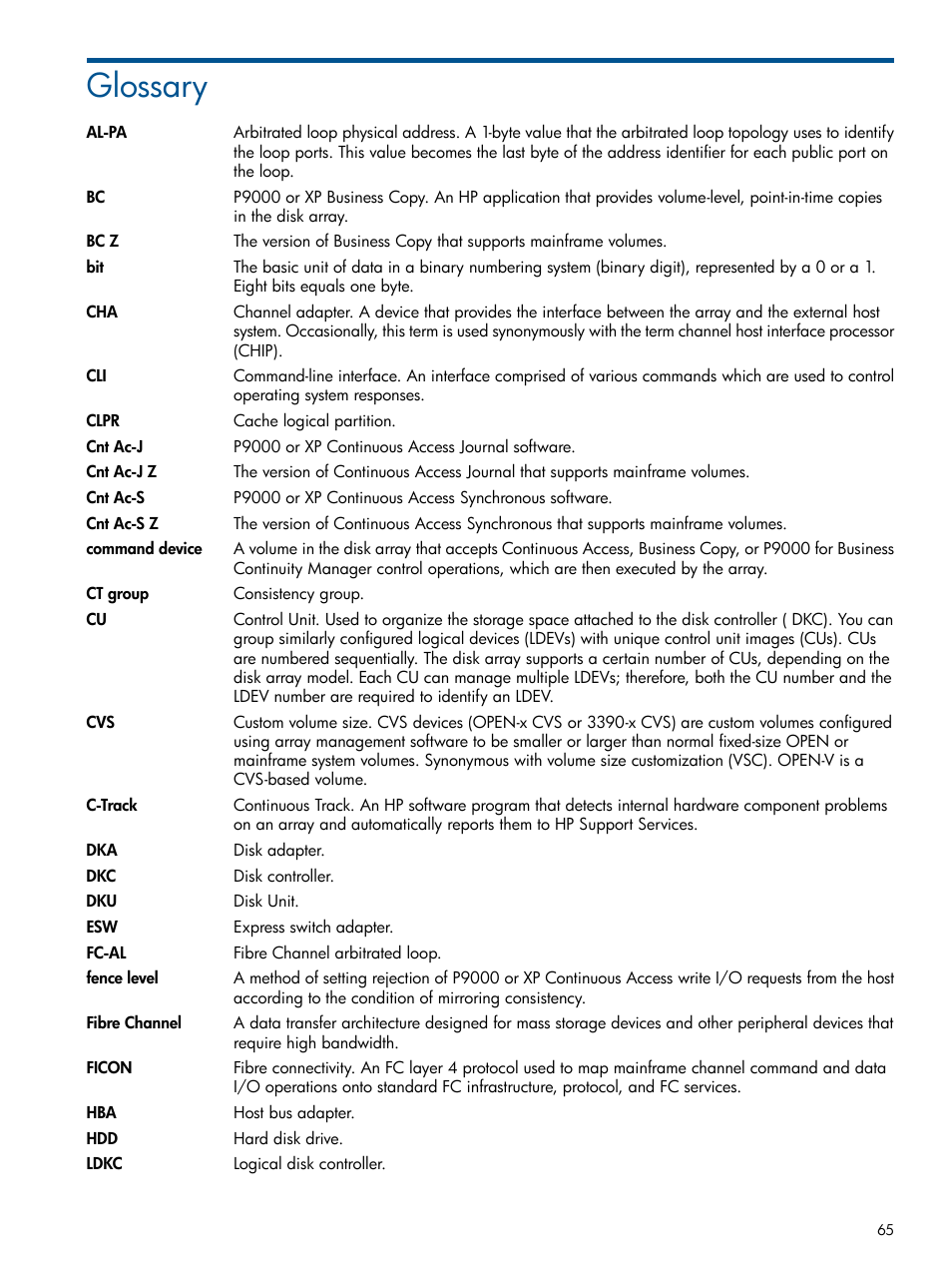 Glossary | HP XP P9500 Storage User Manual | Page 65 / 69