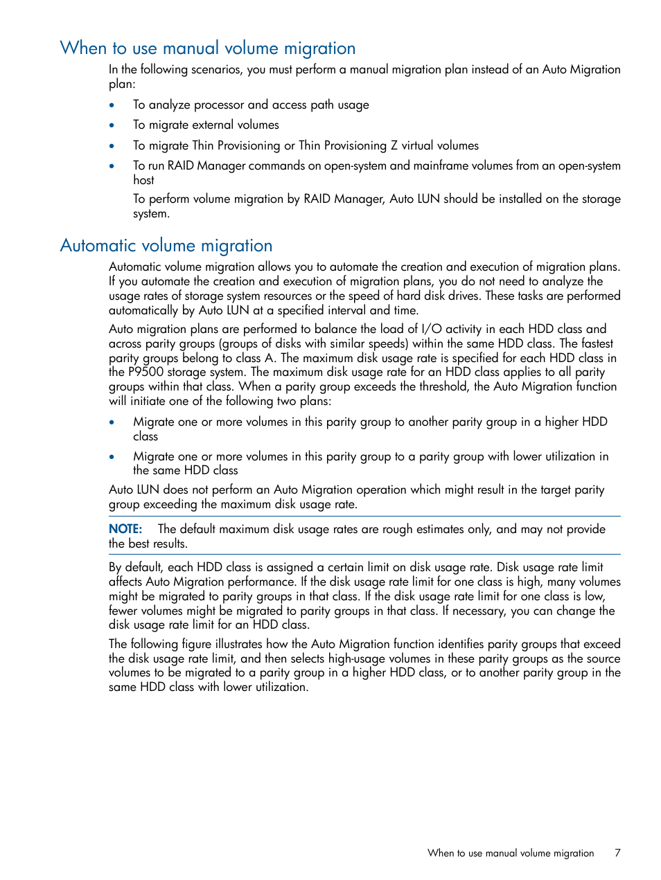 When to use manual volume migration, Automatic volume migration | HP XP P9500 Storage User Manual | Page 7 / 69
