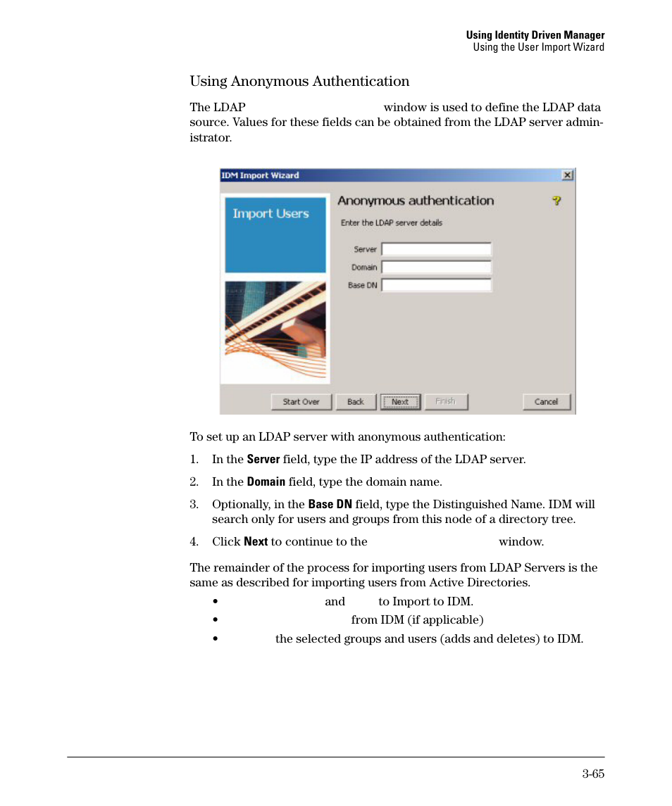 Using anonymous authentication | HP Identity Driven Manager Software Series User Manual | Page 119 / 144