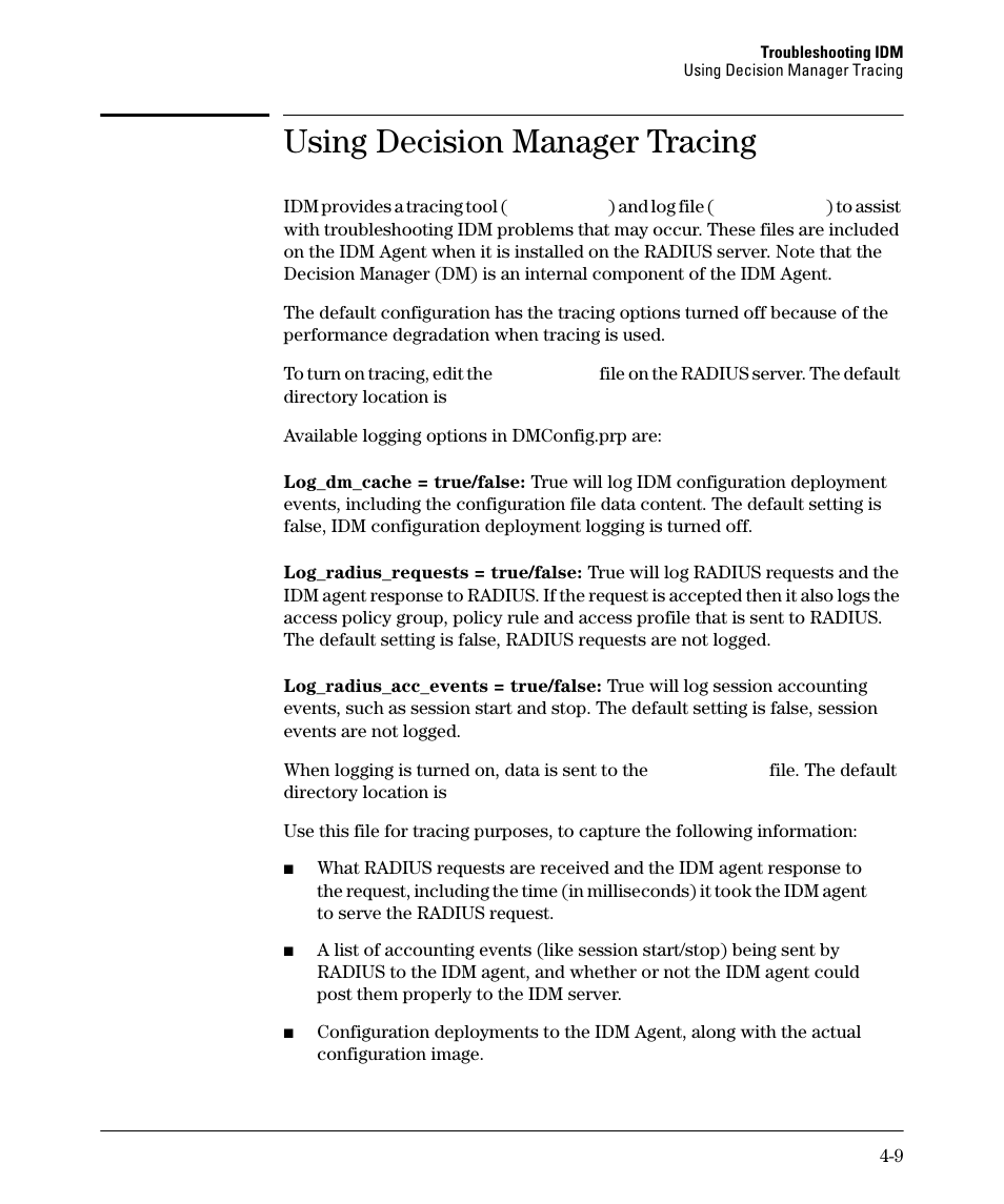 Using decision manager tracing, Using decision manager tracing -9 | HP Identity Driven Manager Software Series User Manual | Page 133 / 144