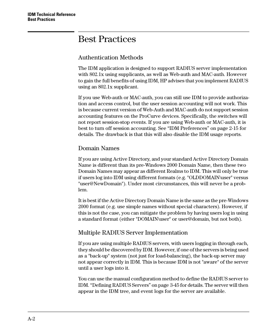 Best practices | HP Identity Driven Manager Software Series User Manual | Page 136 / 144