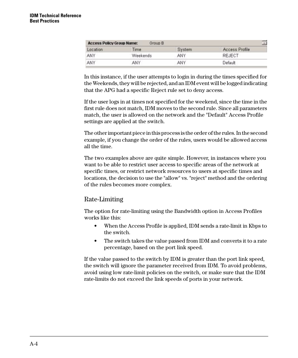 Rate-limiting | HP Identity Driven Manager Software Series User Manual | Page 138 / 144