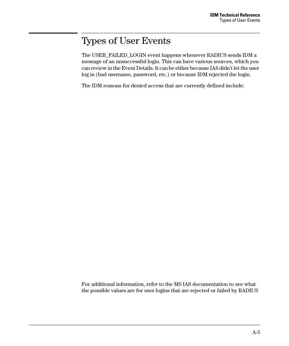 Types of user events | HP Identity Driven Manager Software Series User Manual | Page 139 / 144