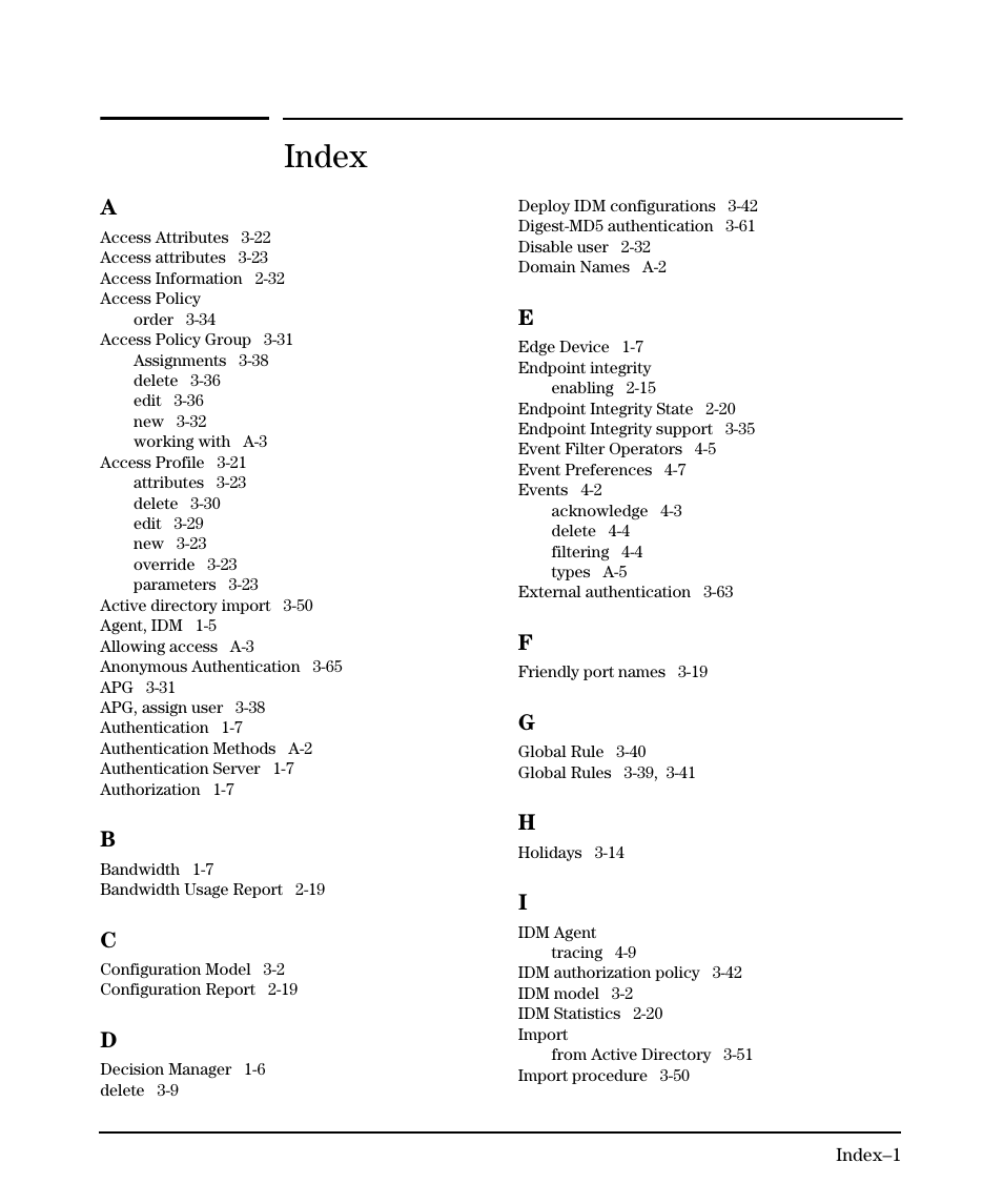 Index | HP Identity Driven Manager Software Series User Manual | Page 141 / 144