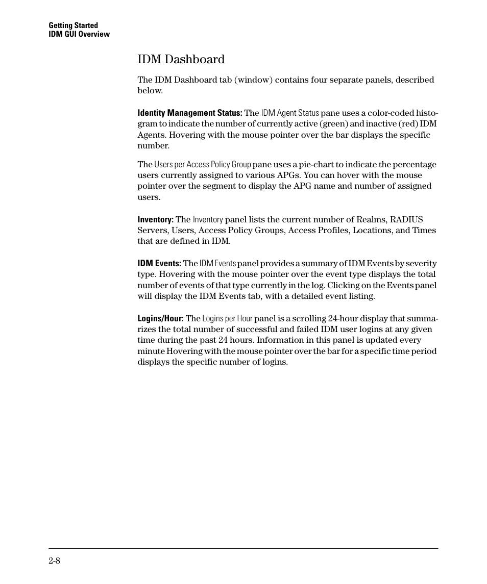 Idm dashboard, Idm dashboard -8 | HP Identity Driven Manager Software Series User Manual | Page 28 / 144