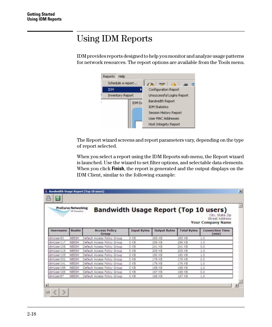 Using idm reports, Using idm reports -18 | HP Identity Driven Manager Software Series User Manual | Page 38 / 144