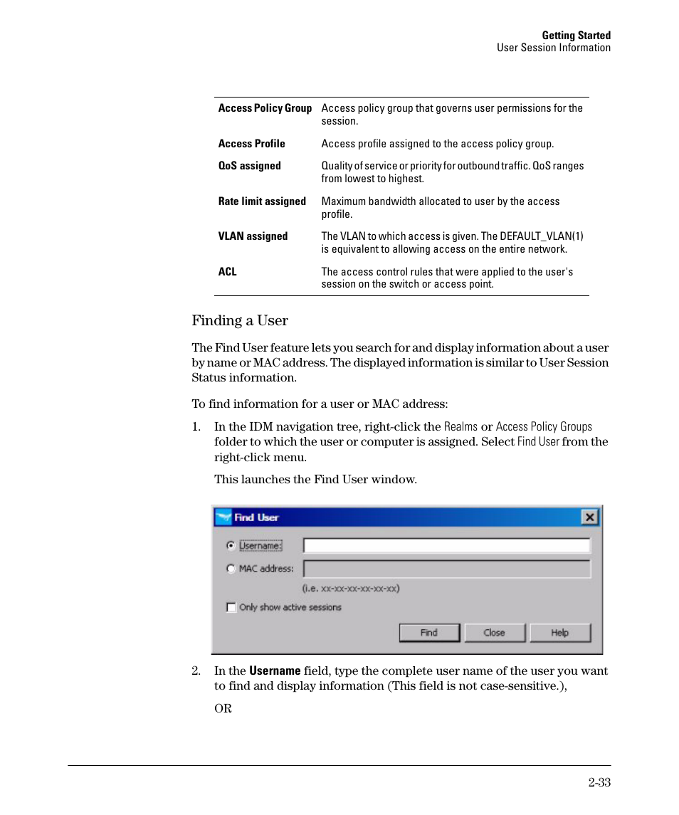 Finding a user | HP Identity Driven Manager Software Series User Manual | Page 53 / 144