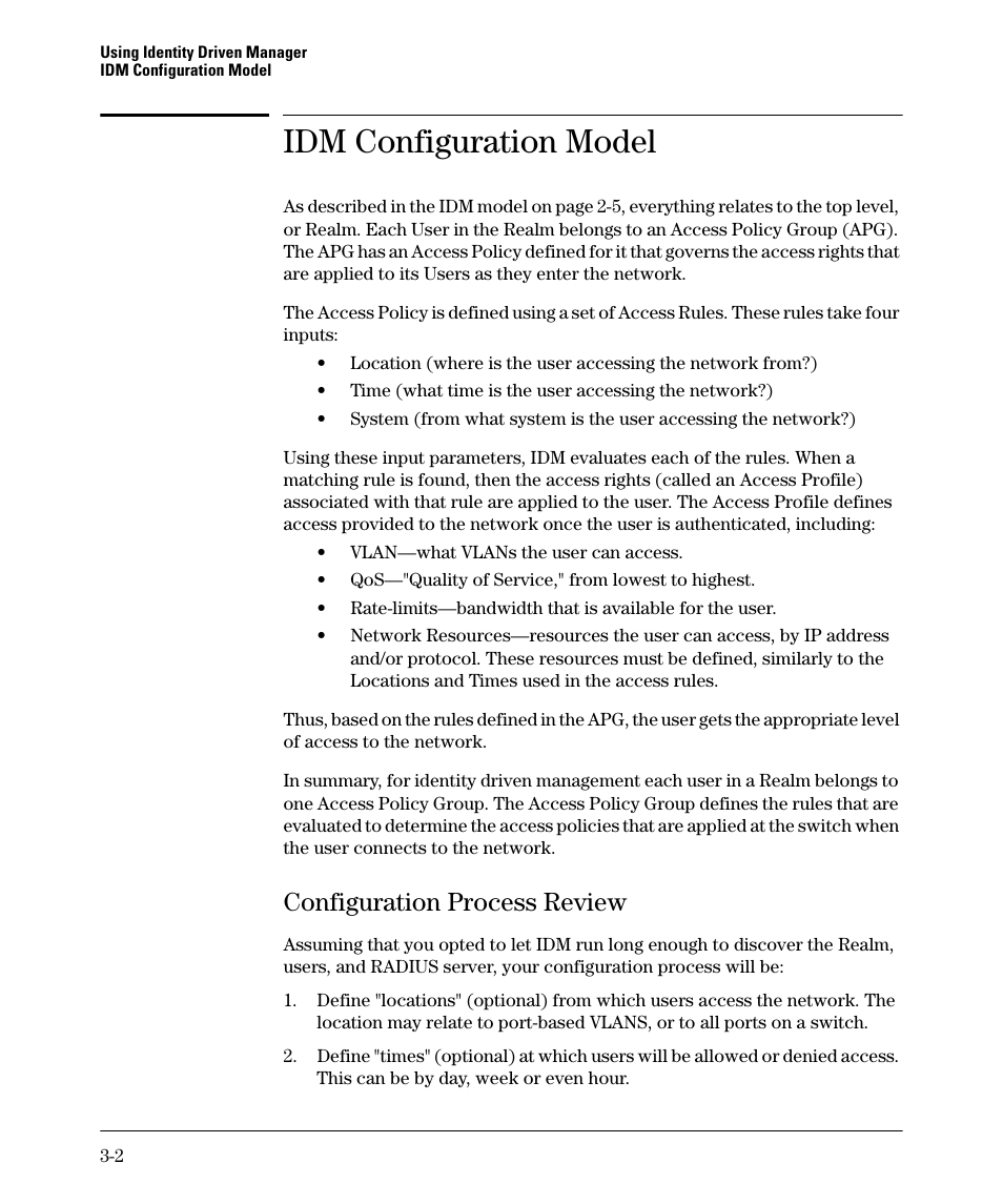 Idm configuration model, Configuration process review, Configuration process review -2 | Idm configuration model -2 | HP Identity Driven Manager Software Series User Manual | Page 56 / 144