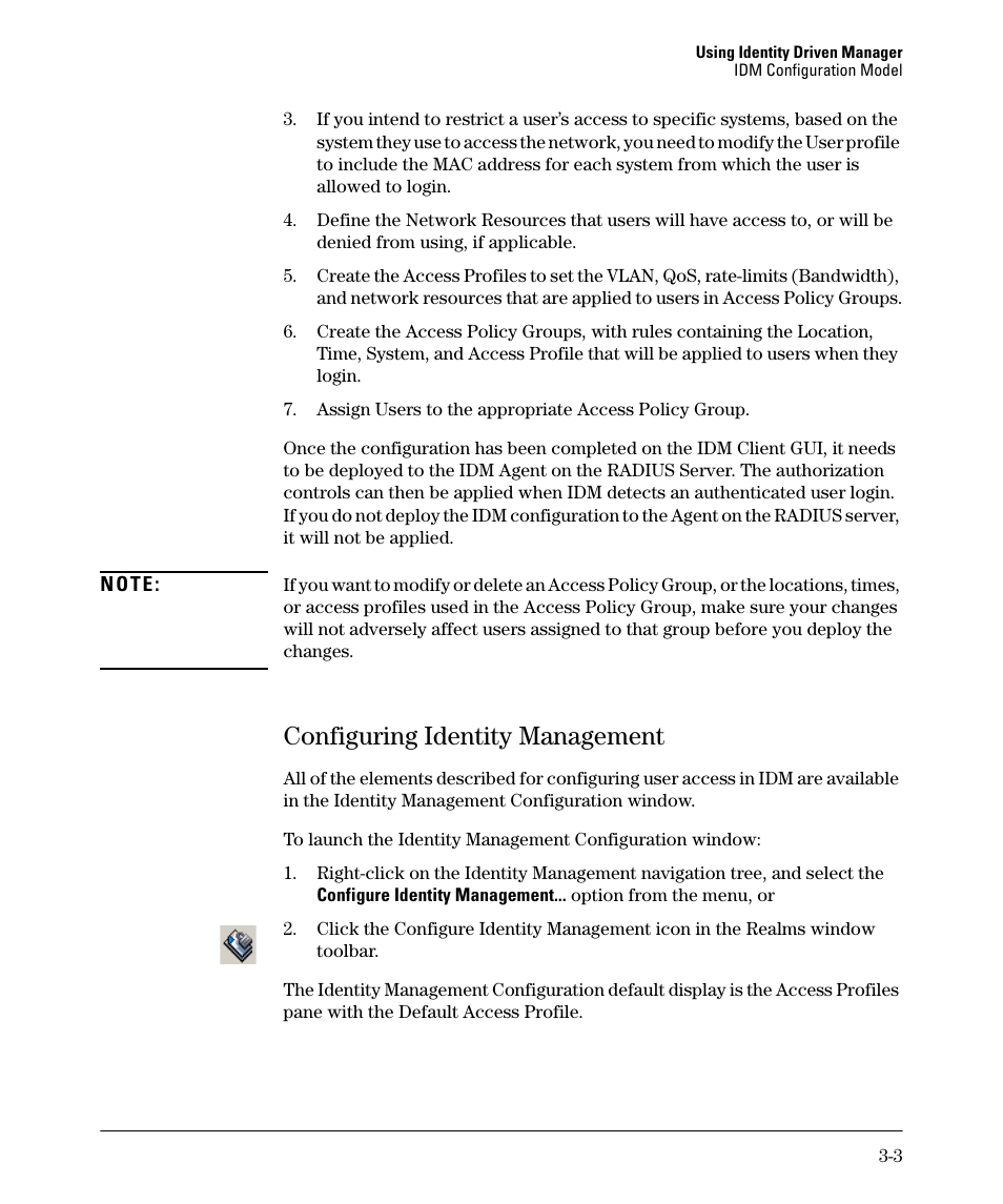 Configuring identity management, Configuring identity management -3 | HP Identity Driven Manager Software Series User Manual | Page 57 / 144