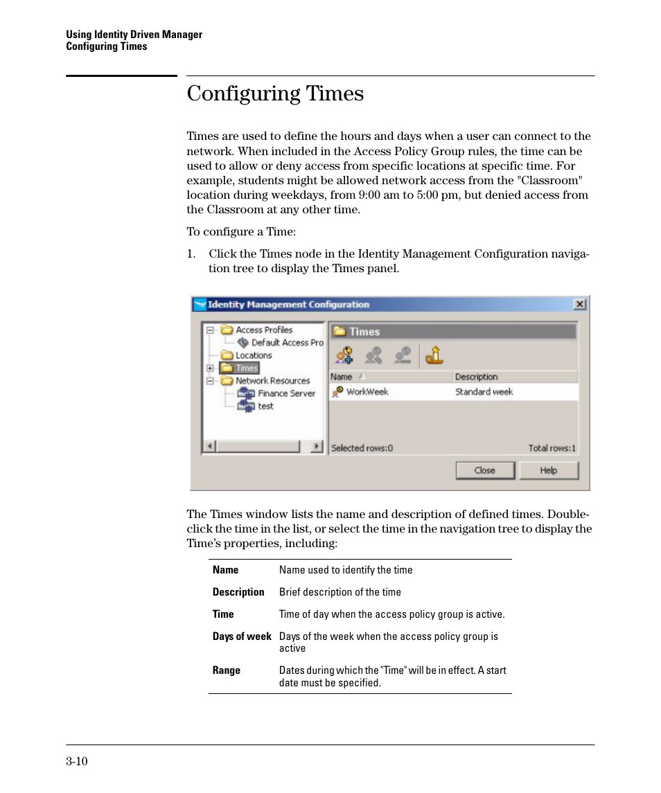 Configuring times, Configuring times -10 | HP Identity Driven Manager Software Series User Manual | Page 64 / 144