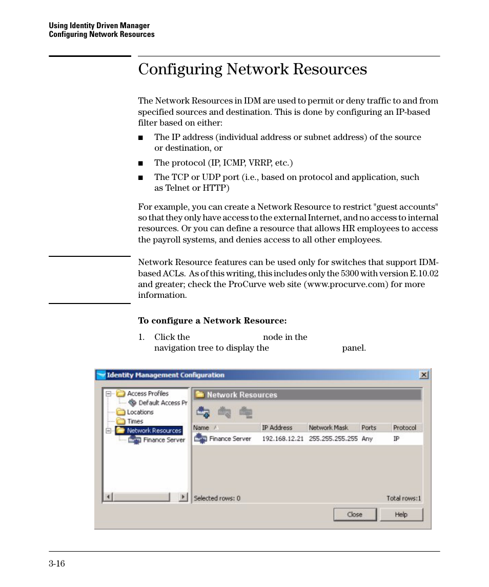 Configuring network resources, Configuring network resources -16 | HP Identity Driven Manager Software Series User Manual | Page 70 / 144