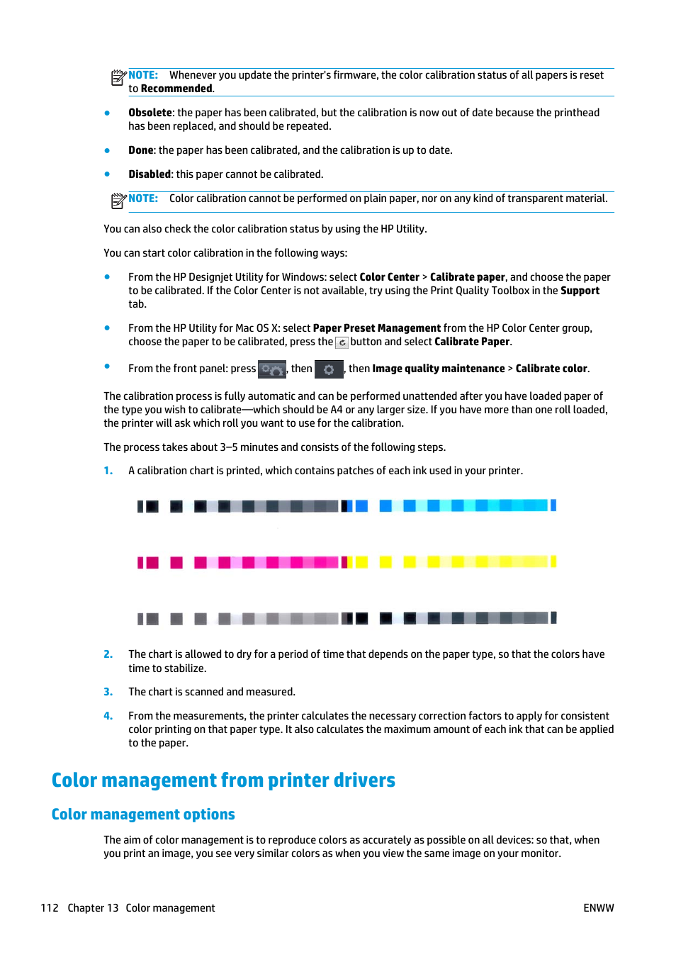 Color management from printer drivers, Color management options | HP Designjet T2500 eMultifunction Printer series User Manual | Page 122 / 263