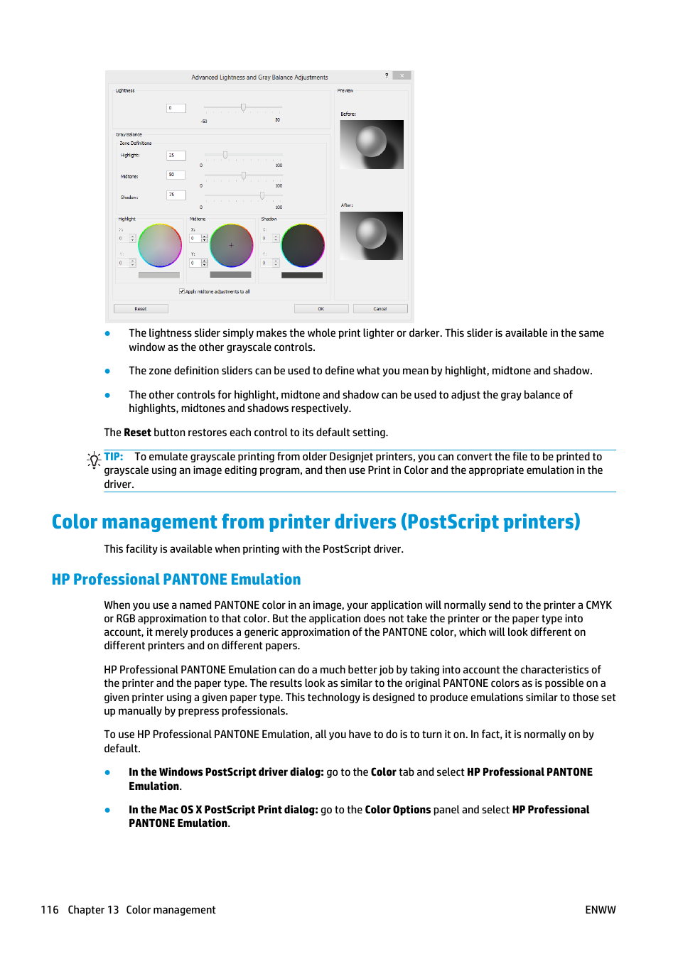 Hp professional pantone emulation | HP Designjet T2500 eMultifunction Printer series User Manual | Page 126 / 263