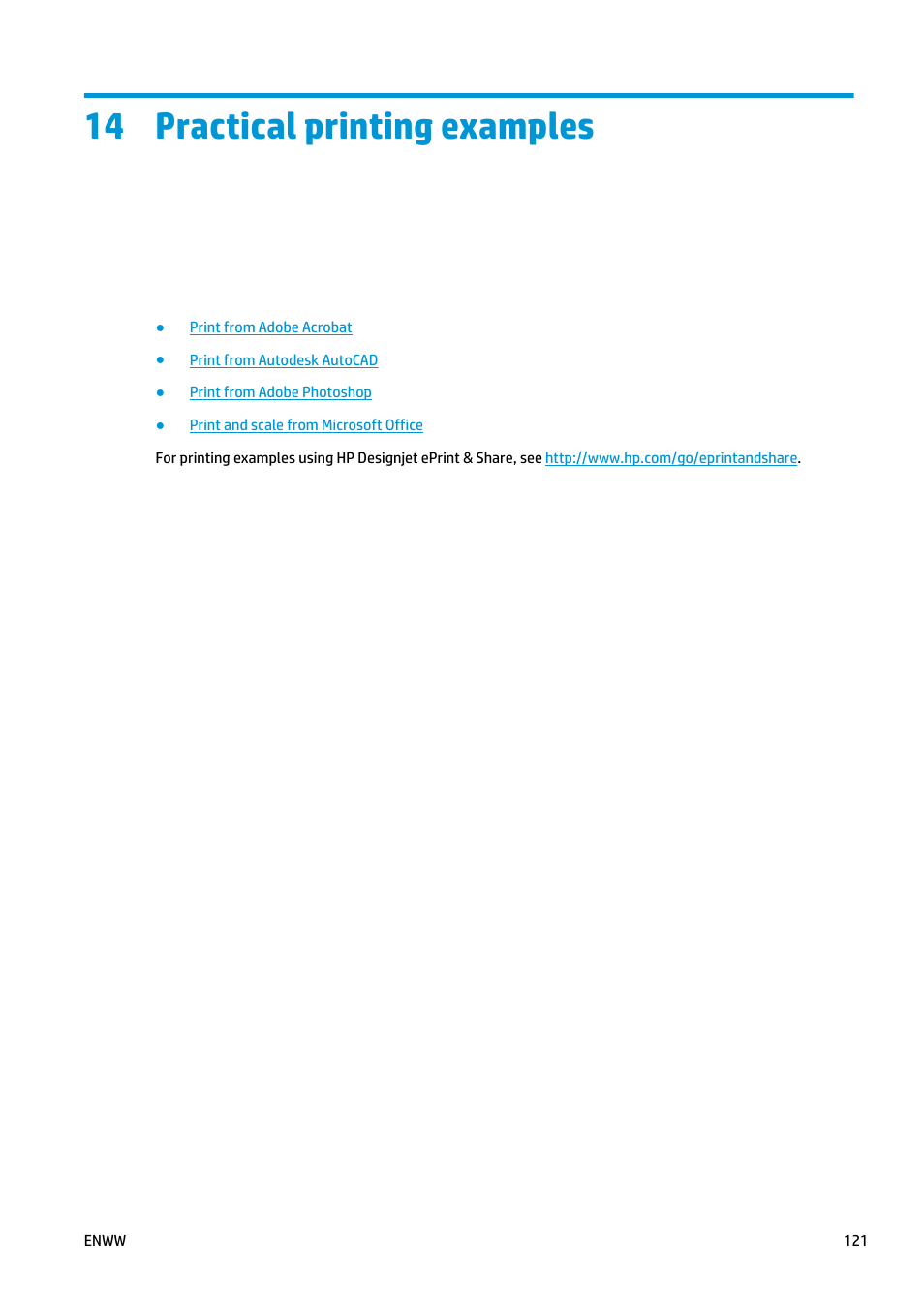 Practical printing examples, 14 practical printing examples | HP Designjet T2500 eMultifunction Printer series User Manual | Page 131 / 263