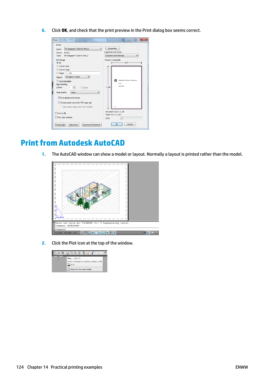 Print from autodesk autocad | HP Designjet T2500 eMultifunction Printer series User Manual | Page 134 / 263