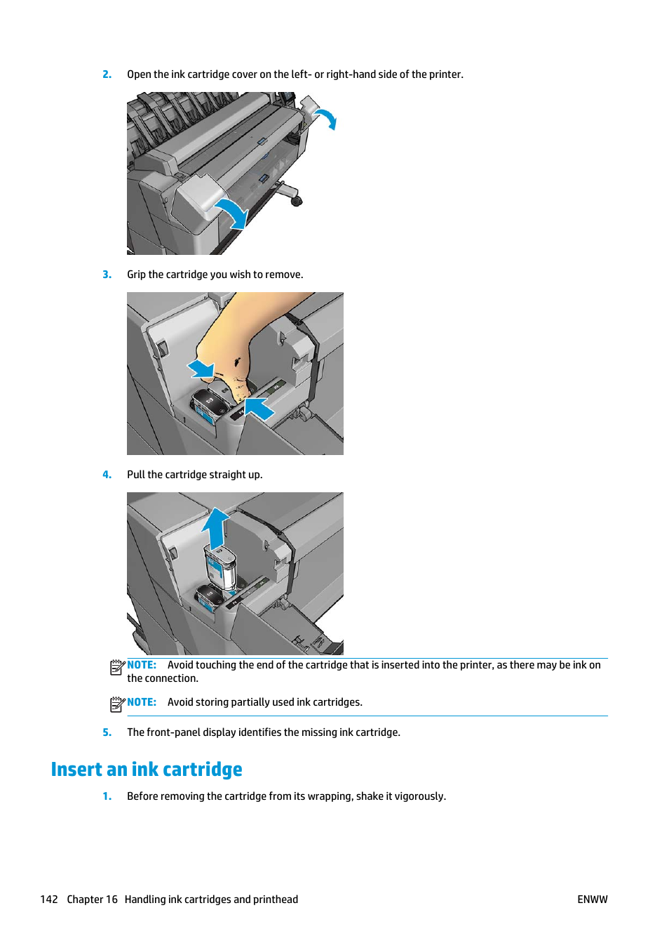 Insert an ink cartridge | HP Designjet T2500 eMultifunction Printer series User Manual | Page 152 / 263