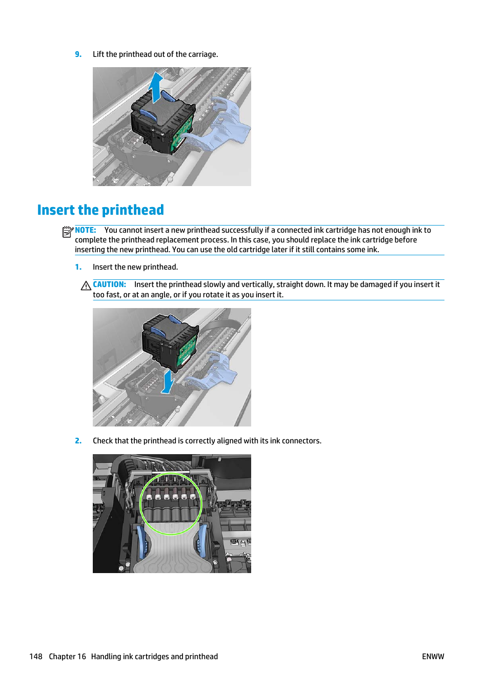 Insert the printhead | HP Designjet T2500 eMultifunction Printer series User Manual | Page 158 / 263