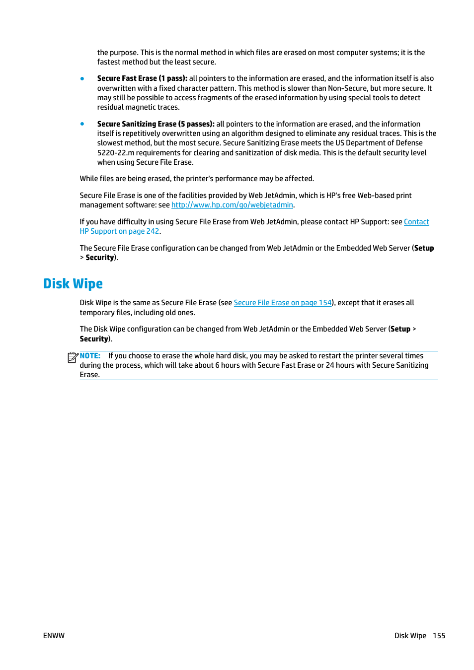 Disk wipe | HP Designjet T2500 eMultifunction Printer series User Manual | Page 165 / 263