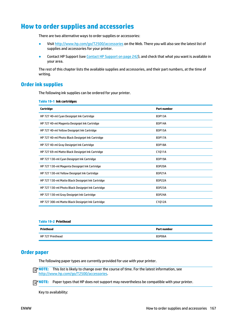 How to order supplies and accessories, Order ink supplies, Order paper | HP Designjet T2500 eMultifunction Printer series User Manual | Page 177 / 263