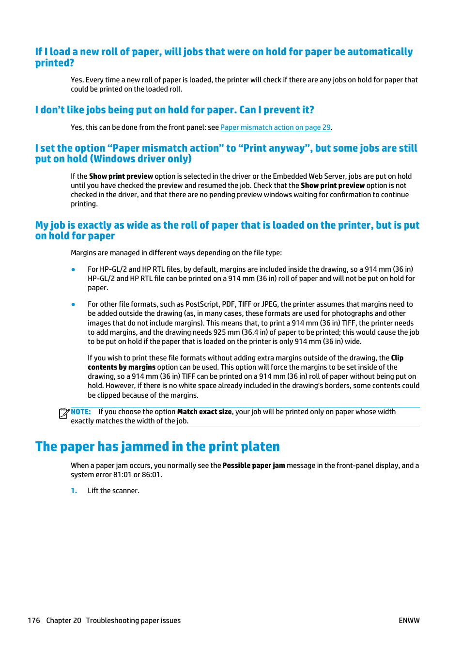 The paper has jammed in the print platen | HP Designjet T2500 eMultifunction Printer series User Manual | Page 186 / 263