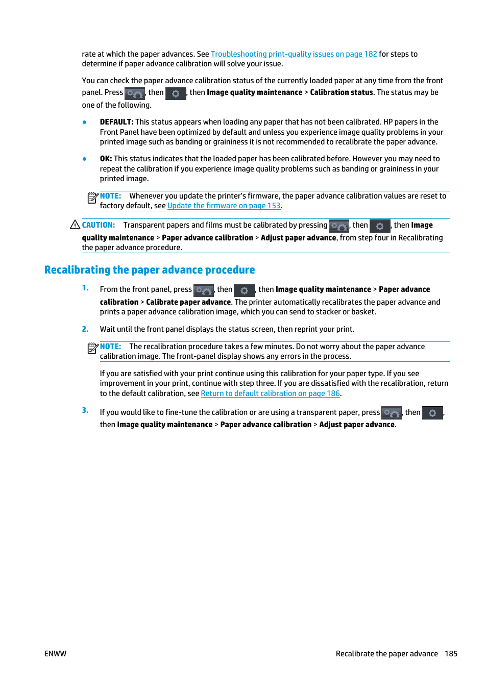 Recalibrating the paper advance procedure | HP Designjet T2500 eMultifunction Printer series User Manual | Page 195 / 263