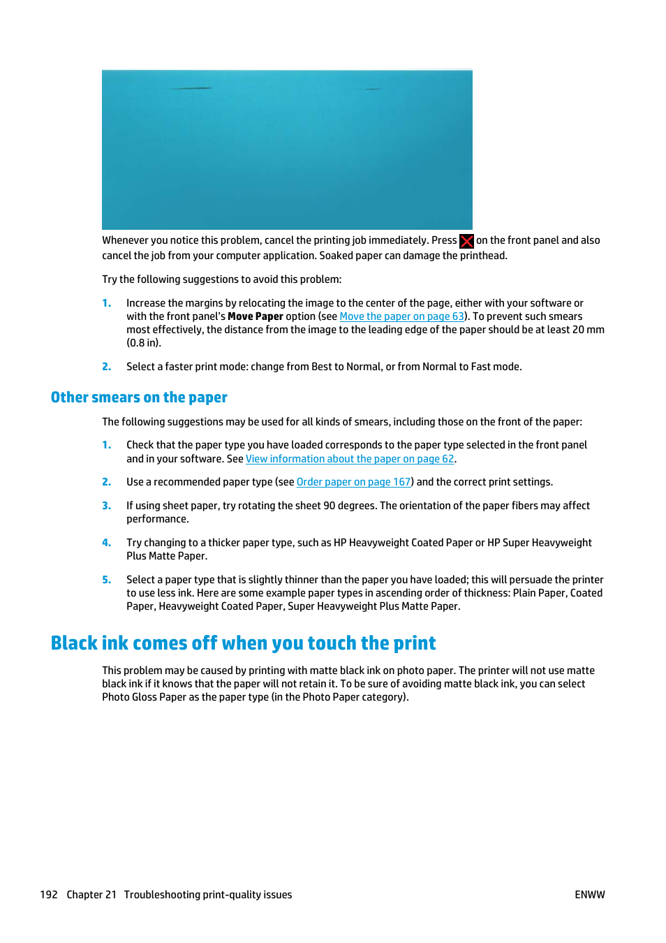 Other smears on the paper, Black ink comes off when you touch the print | HP Designjet T2500 eMultifunction Printer series User Manual | Page 202 / 263