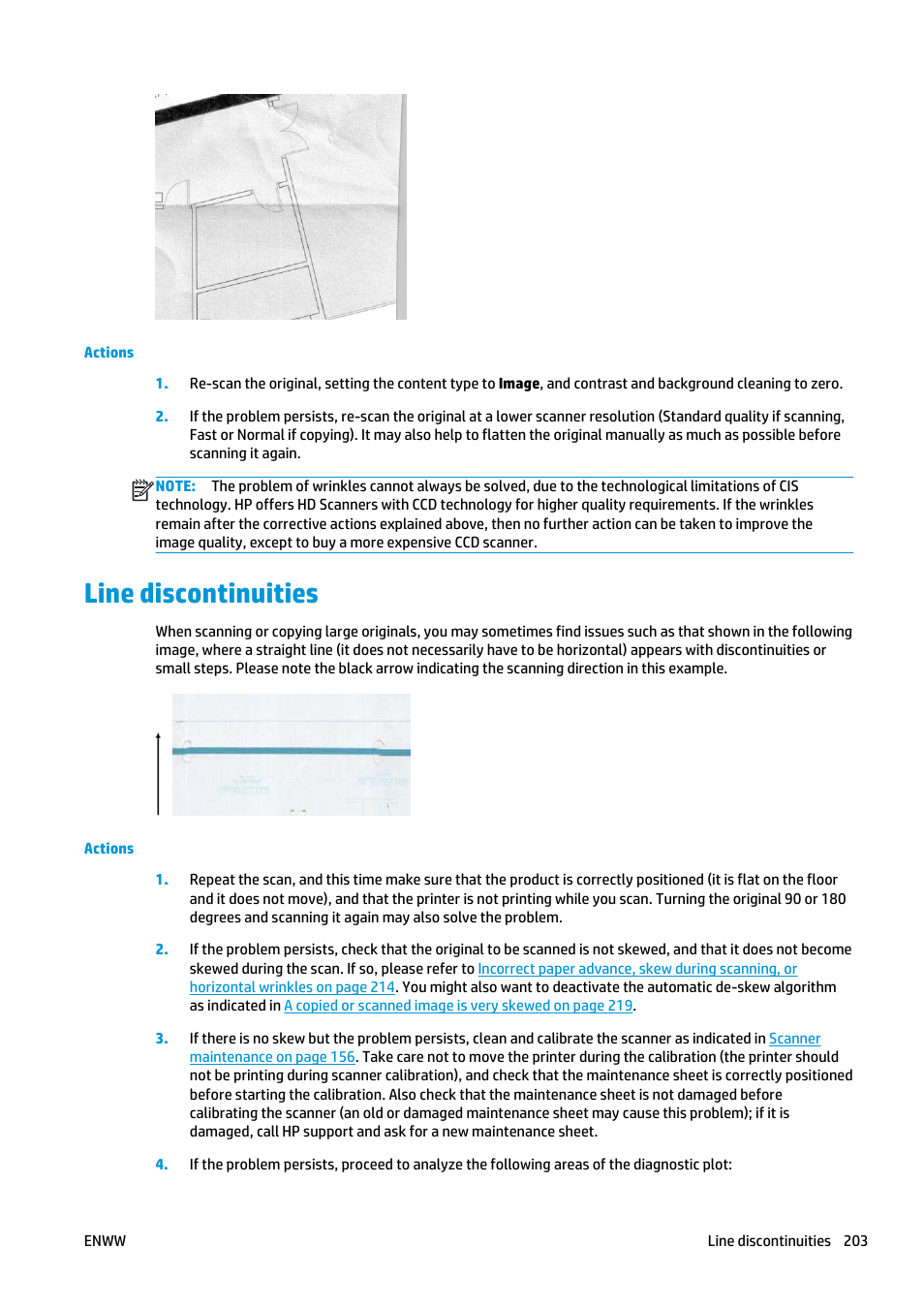 Line discontinuities | HP Designjet T2500 eMultifunction Printer series User Manual | Page 213 / 263