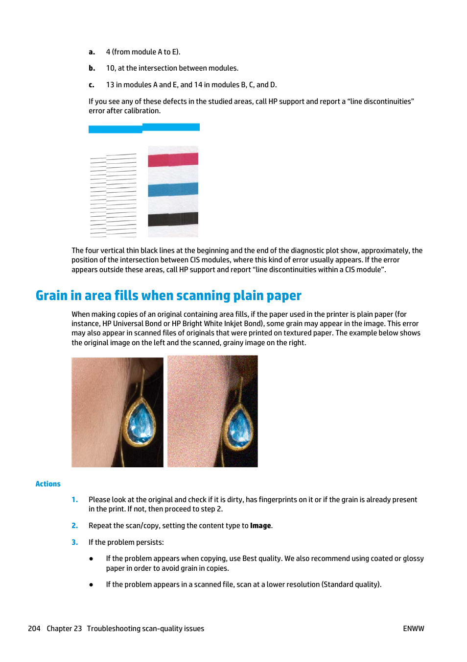 Grain in area fills when scanning plain paper | HP Designjet T2500 eMultifunction Printer series User Manual | Page 214 / 263