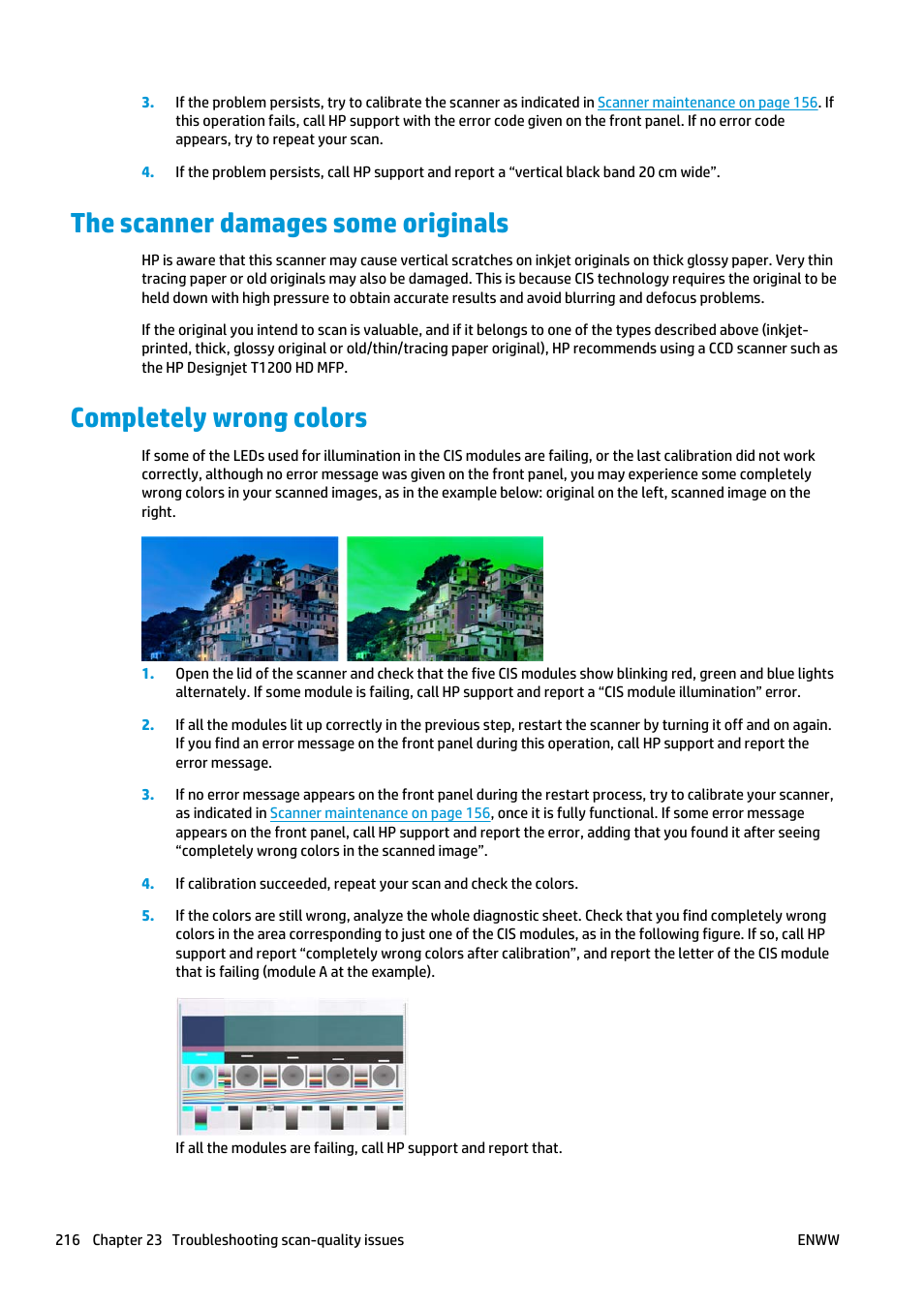 The scanner damages some originals, Completely wrong colors | HP Designjet T2500 eMultifunction Printer series User Manual | Page 226 / 263