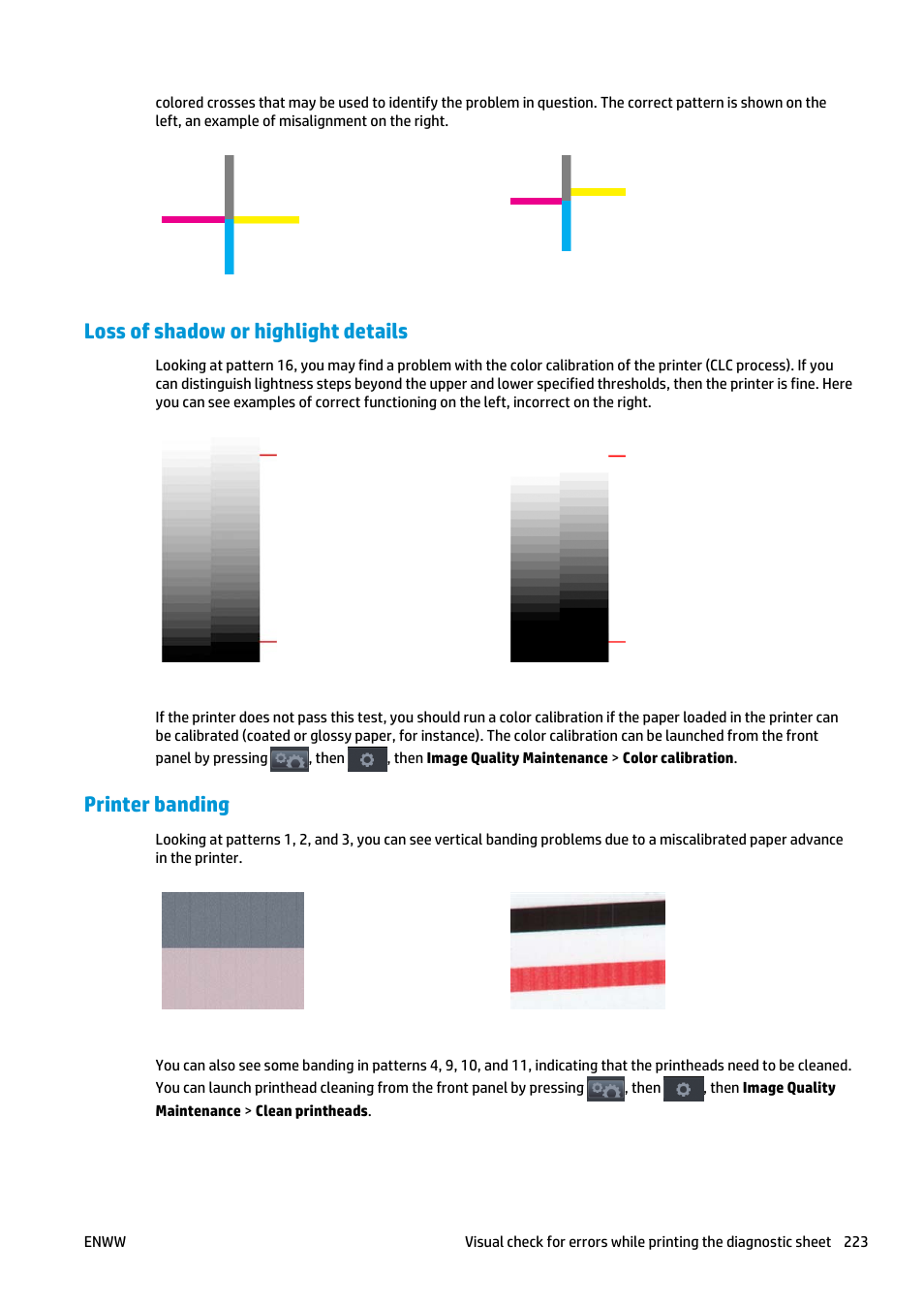 Loss of shadow or highlight details, Printer banding | HP Designjet T2500 eMultifunction Printer series User Manual | Page 233 / 263