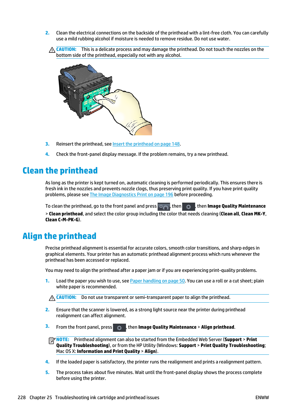 Clean the printhead, Align the printhead, Clean the printhead align the printhead | Align the, After alignment | HP Designjet T2500 eMultifunction Printer series User Manual | Page 238 / 263