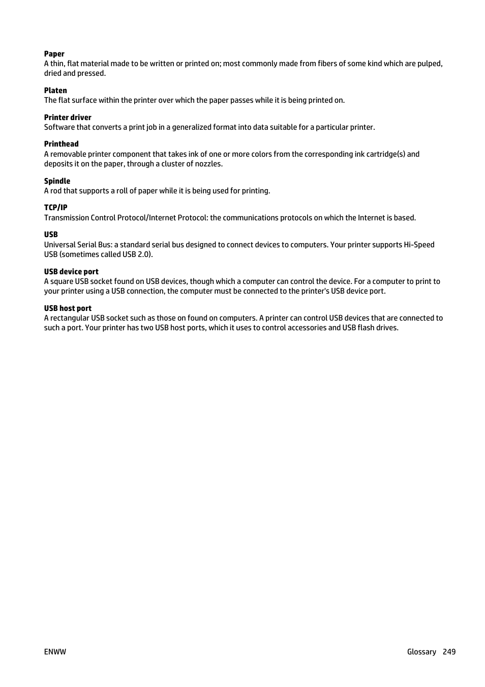 HP Designjet T2500 eMultifunction Printer series User Manual | Page 259 / 263