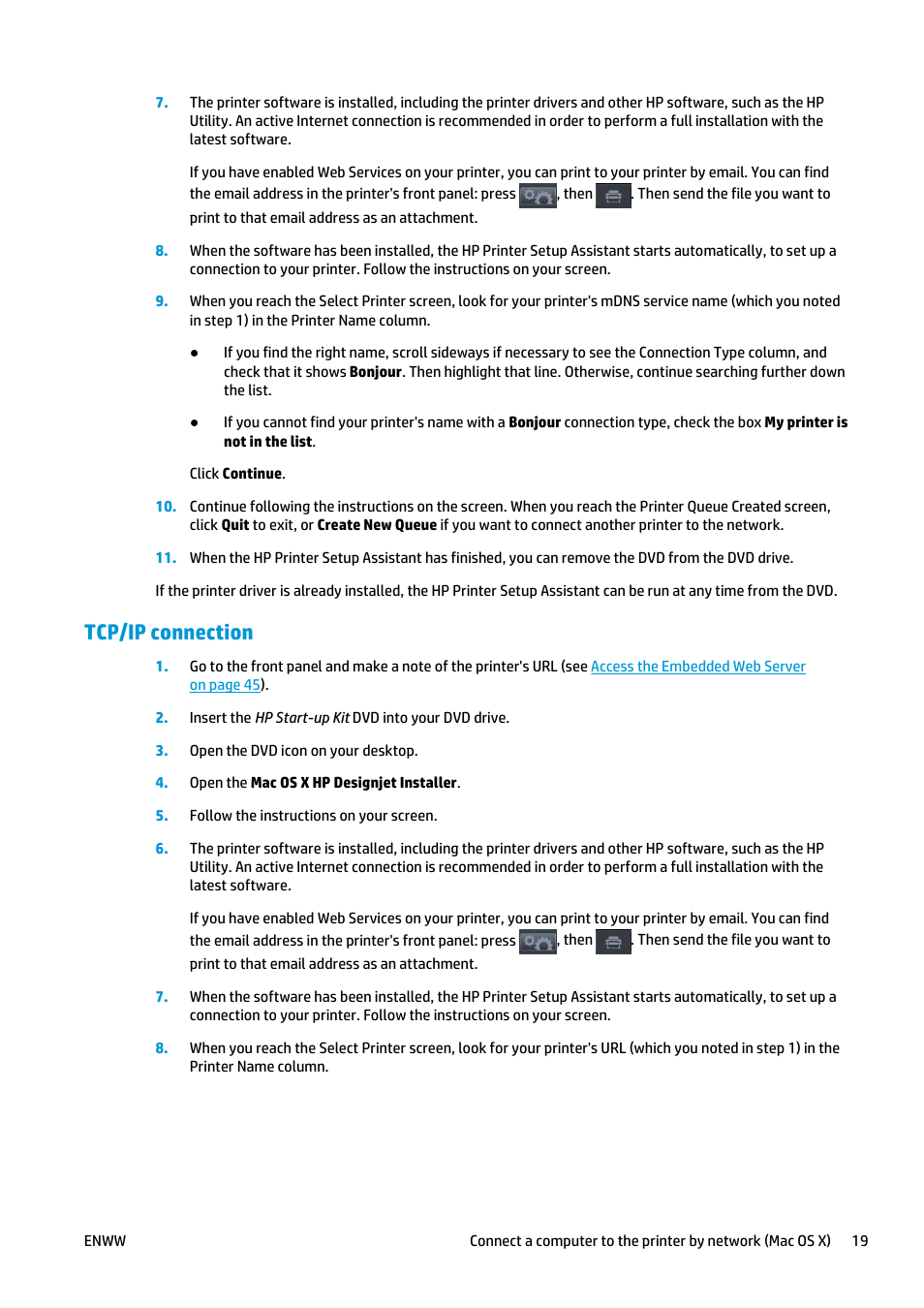 Tcp/ip connection | HP Designjet T2500 eMultifunction Printer series User Manual | Page 29 / 263