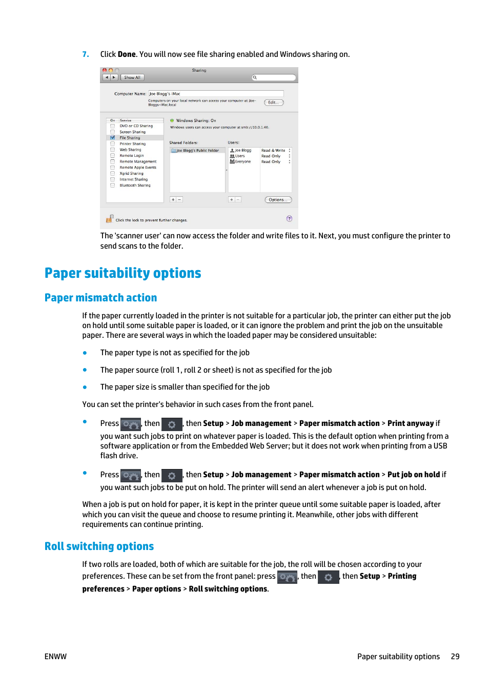 Paper suitability options, Paper mismatch action, Roll switching options | HP Designjet T2500 eMultifunction Printer series User Manual | Page 39 / 263
