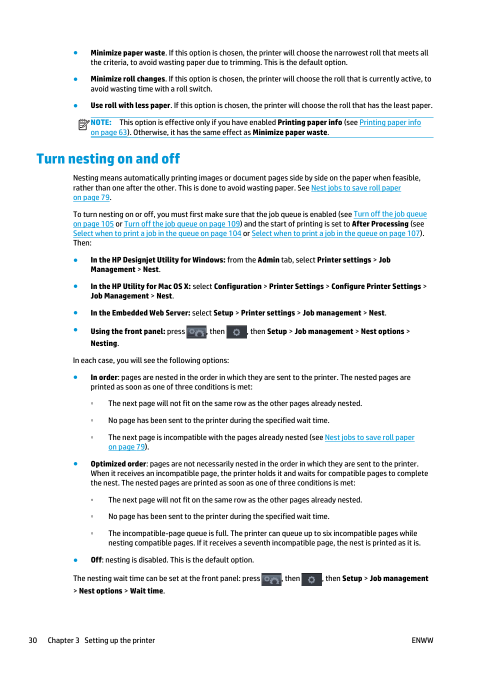 Turn nesting on and off | HP Designjet T2500 eMultifunction Printer series User Manual | Page 40 / 263