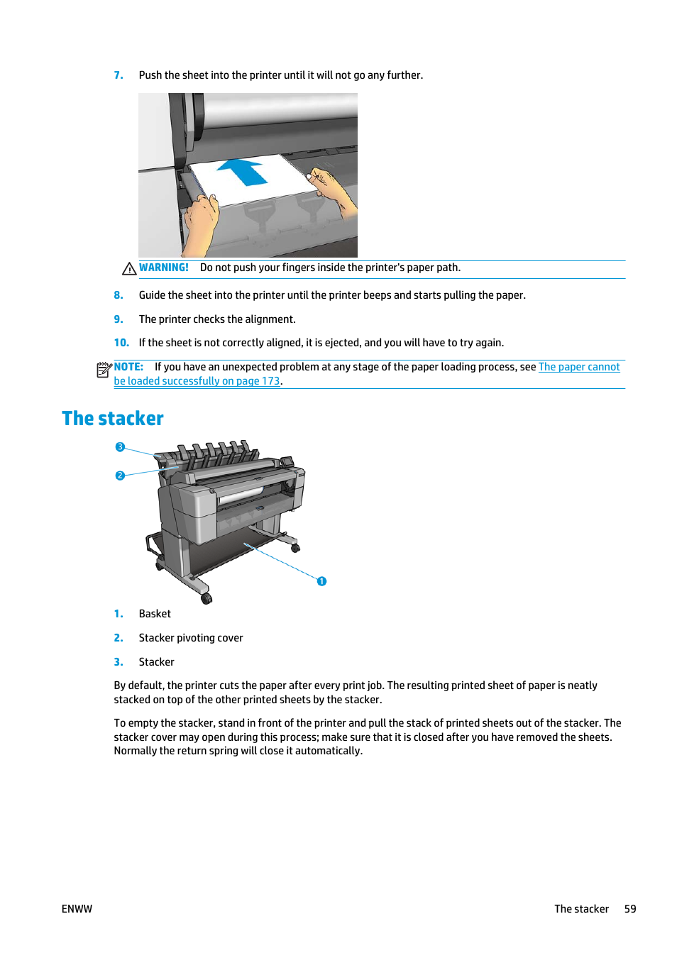 The stacker | HP Designjet T2500 eMultifunction Printer series User Manual | Page 69 / 263