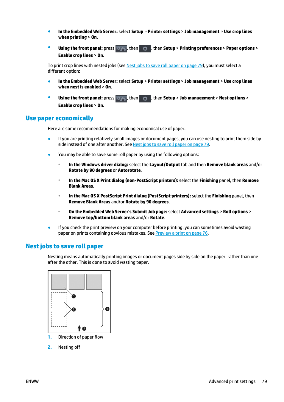 Use paper economically, Nest jobs to save roll paper | HP Designjet T2500 eMultifunction Printer series User Manual | Page 89 / 263