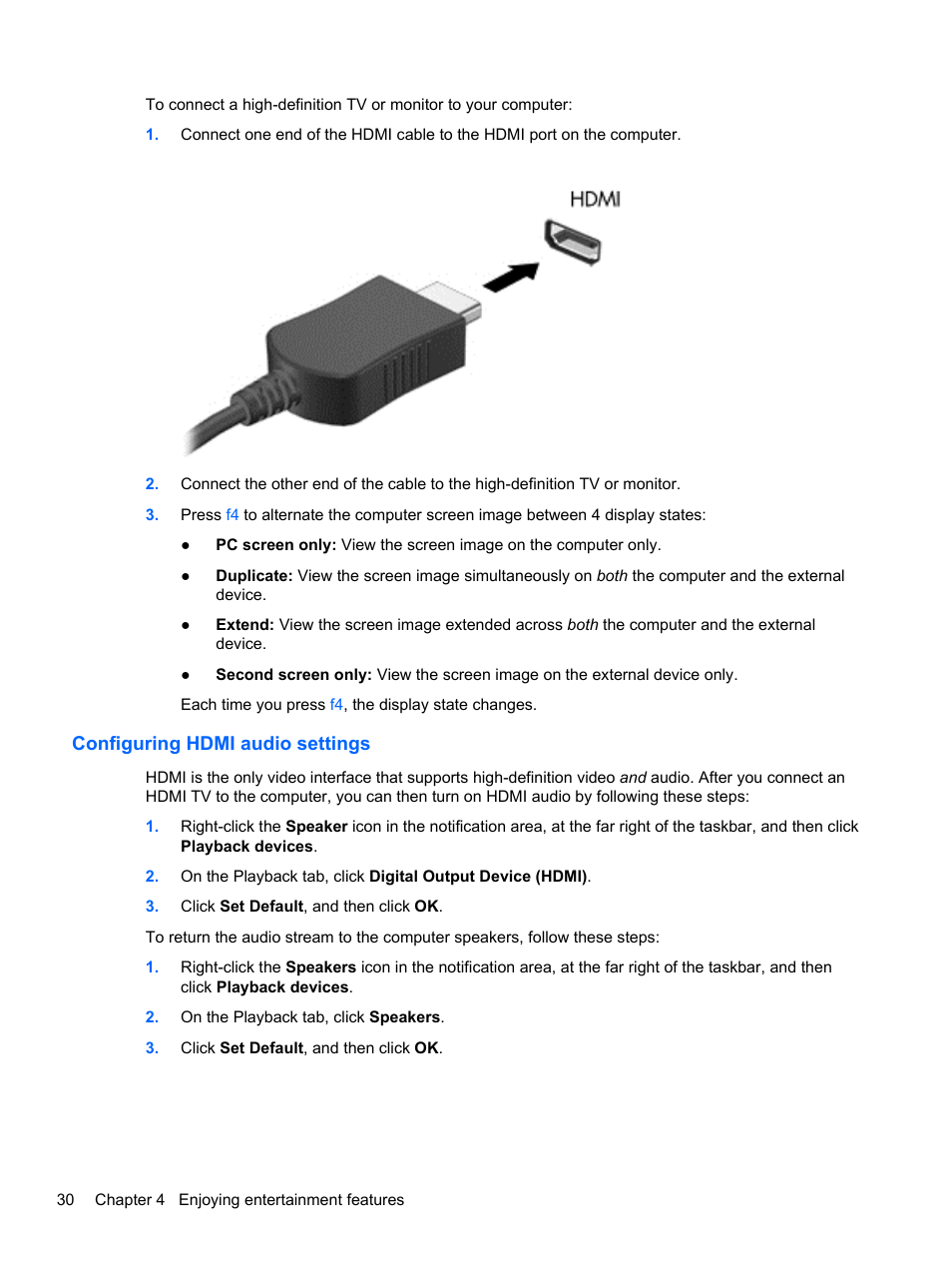 Configuring hdmi audio settings | HP 250 G2 Notebook PC User Manual | Page 40 / 90