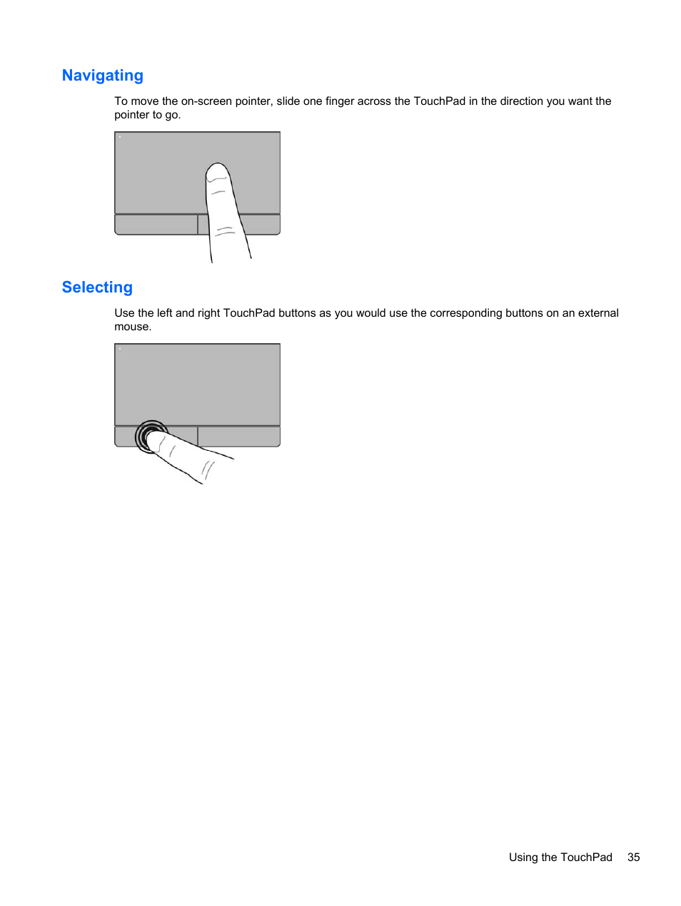 Navigating, Selecting, Navigating selecting | HP 250 G2 Notebook PC User Manual | Page 45 / 90