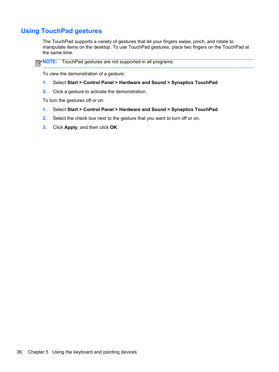 Using touchpad gestures | HP 250 G2 Notebook PC User Manual | Page 46 / 90