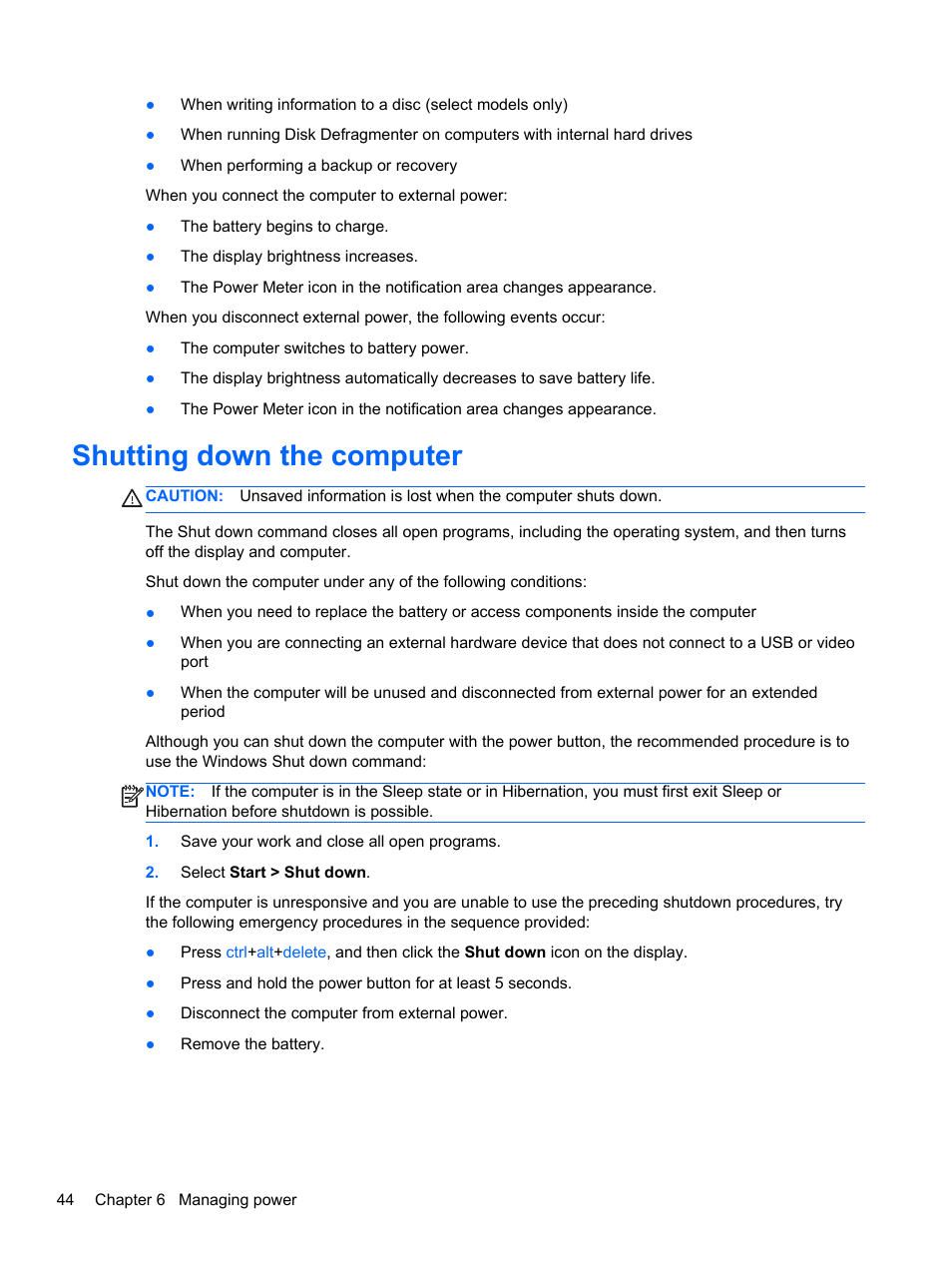 Shutting down the computer | HP 250 G2 Notebook PC User Manual | Page 54 / 90