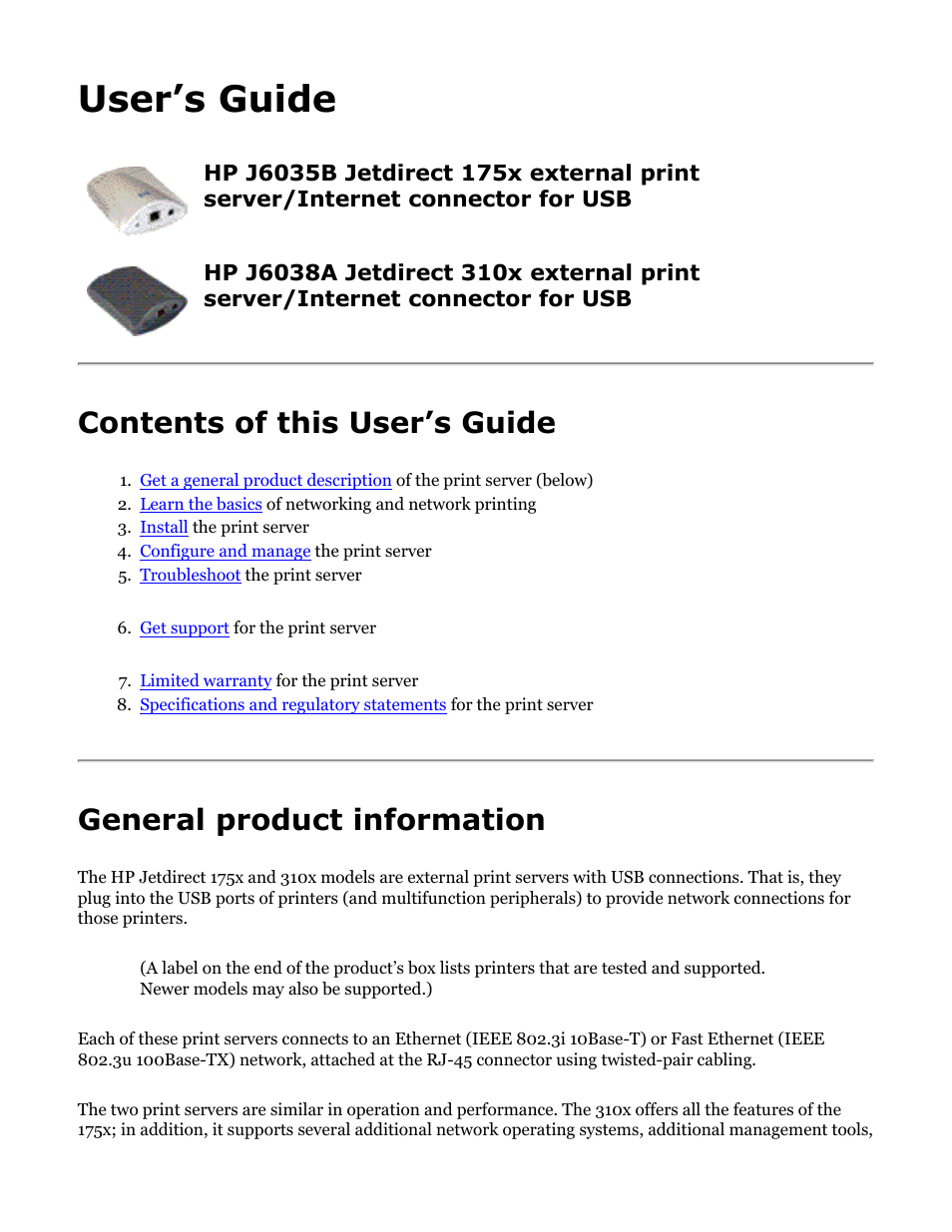 HP Jetdirect 175x Print Server series User Manual | 142 pages