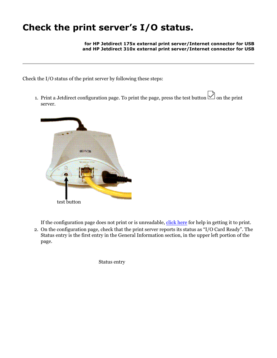 175x, 310x troubleshooting: check i/o status, Check the print server’s i/o status | HP Jetdirect 175x Print Server series User Manual | Page 102 / 142