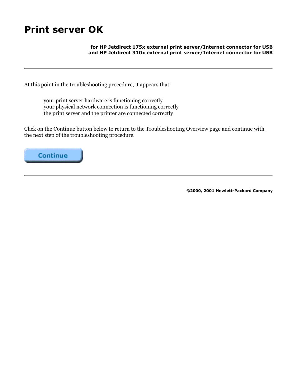 175x, 310x troubleshooting: print server ok, Print server ok | HP Jetdirect 175x Print Server series User Manual | Page 110 / 142