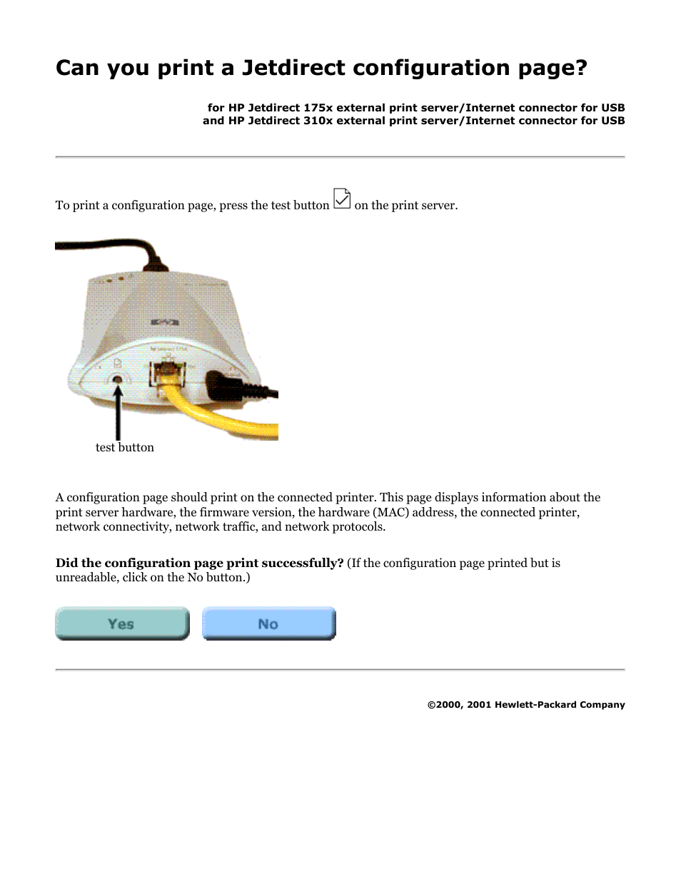 Can you print a jetdirect configuration page | HP Jetdirect 175x Print Server series User Manual | Page 116 / 142
