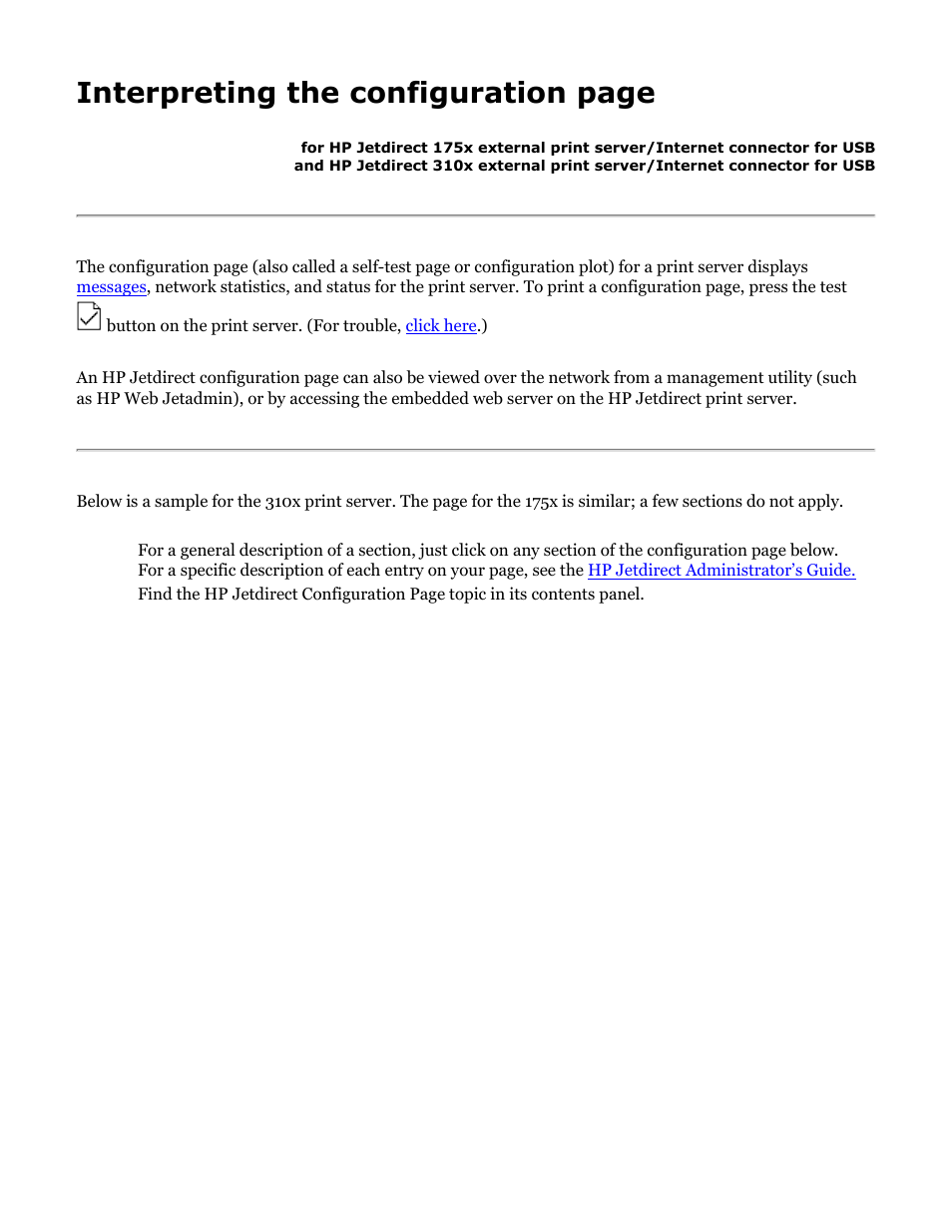 Interpreting the configuration page | HP Jetdirect 175x Print Server series User Manual | Page 119 / 142