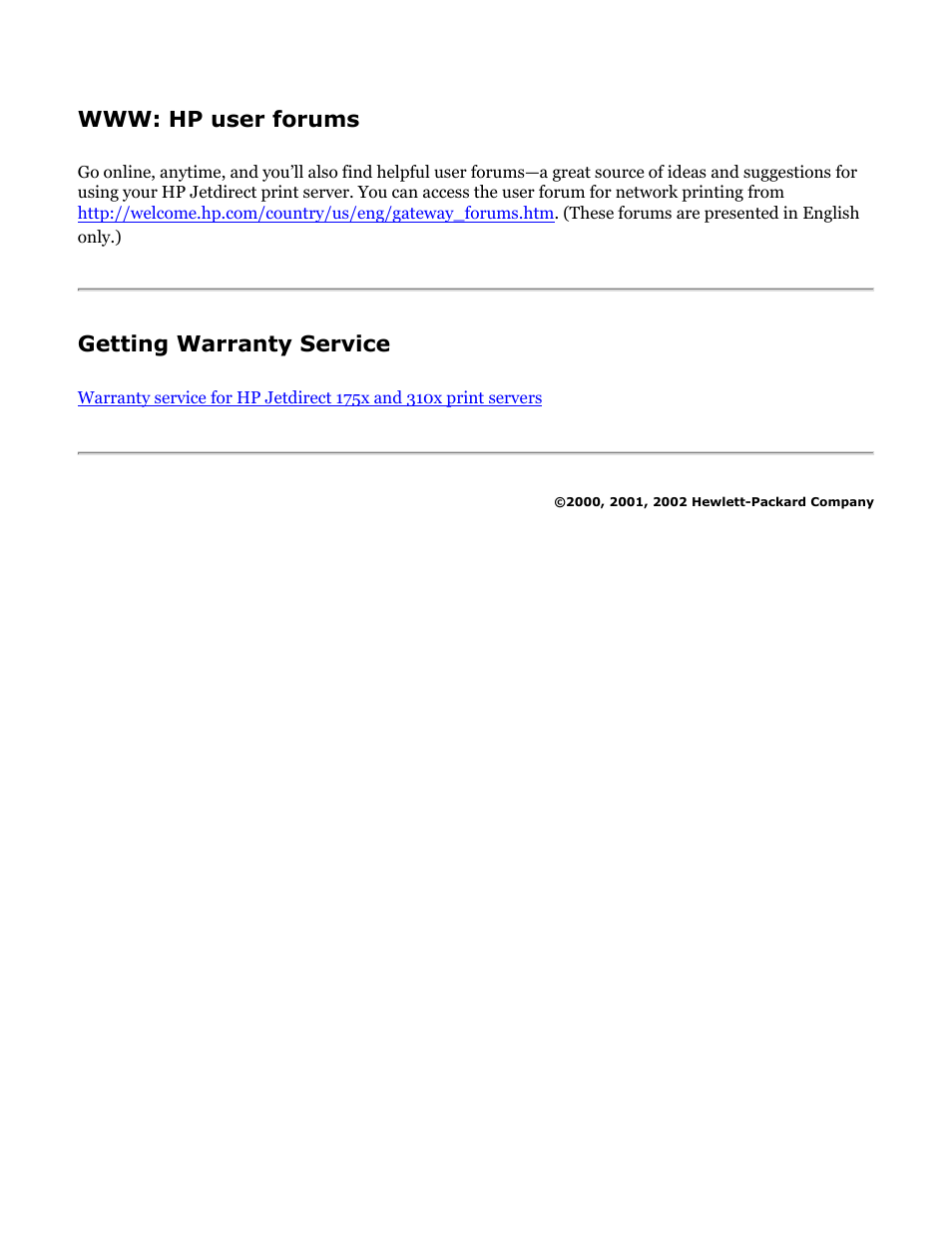 Getting warranty service | HP Jetdirect 175x Print Server series User Manual | Page 126 / 142