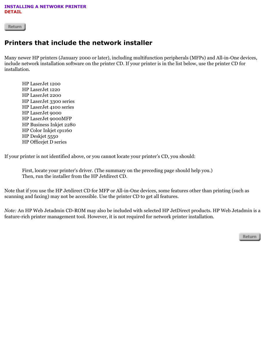 Network basics, Printers that include the network installer | HP Jetdirect 175x Print Server series User Manual | Page 46 / 142